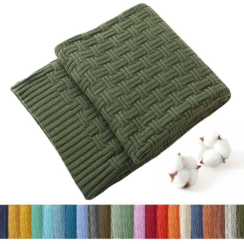 TREELY 100% Cotton Knitted Throw Blanket Couch Cover Blanket(60 x 80 Inches, Green Forest) - Image 1